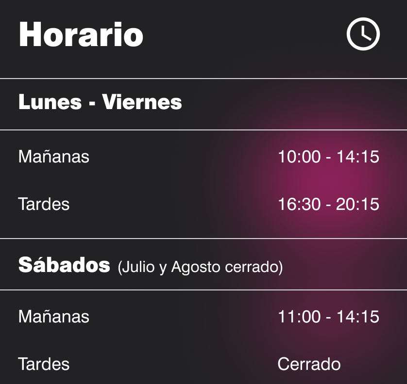 Tabla de horarios de Moviquick Bilbao